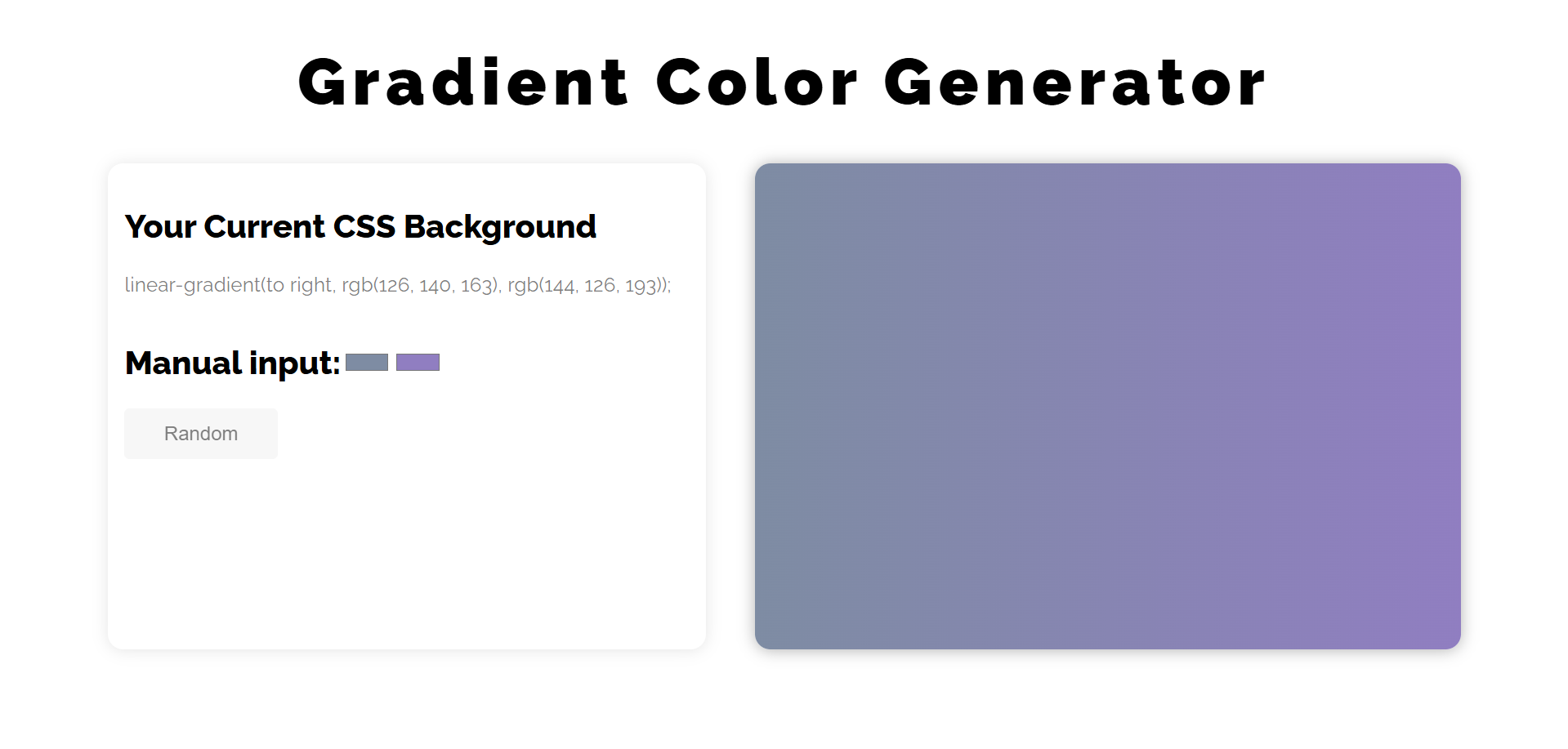 Gradient Color Generator application interface with color pickers