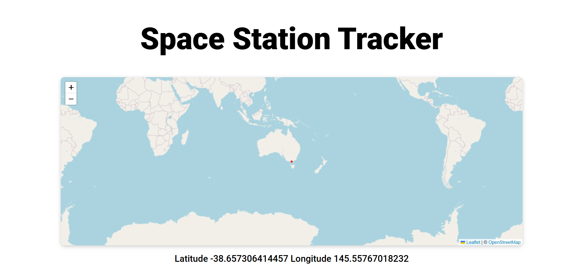 Space Station Tracker application showing ISS position on a world map